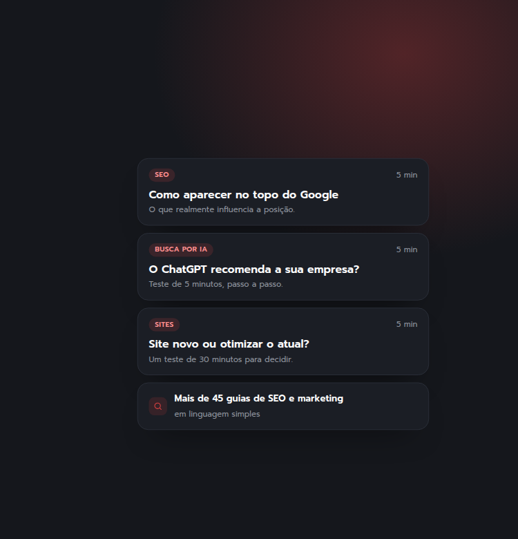 Artigos do blog sobre SEO, busca por IA e sites